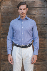 Easy Iron Pied-De-Poule Twill Shirt Blue