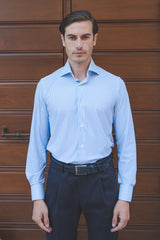 Camicia no stiro tessuto tecnico a righe azzurre