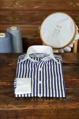 White Collar Bold Striped Blue Popeline Shirt