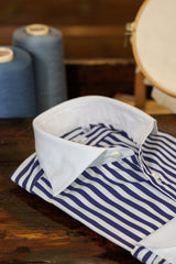 White Collar Bold Striped Blue Popeline Shirt