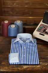 White Collar Bold Striped Azure Popeline Shirt