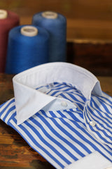 White Collar Bold Striped Azure Popeline Shirt