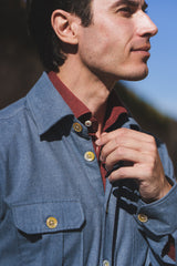 Camicia Safari Over in Flanella Azzurra