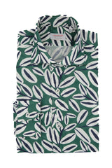 Green Palm Print Linen Blend Shirt - SAVE35