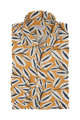 Yellow Palm Print Linen Blend Shirt - SAVE35