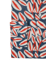 Blue Palm Print Linen Blend Shirt - SAVE35