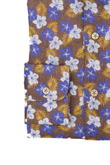 Brown Ibisco Print Linen Shirt - SAVE35