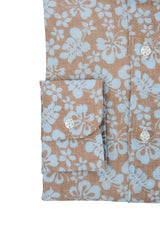 Brown Floral Print Linen Shirt - SAVE35