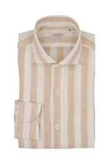 Bold Striped Linen Shirt Beige - SAVE35