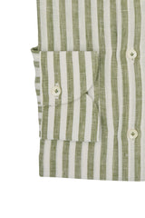 Striped Linen Shirt Military Green - SAVE35