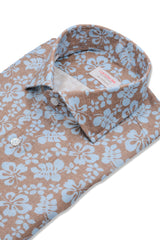 Brown Floral Print Linen Shirt - SAVE35