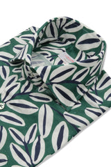 Green Palm Print Linen Blend Shirt - SAVE35
