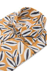 Yellow Palm Print Linen Blend Shirt - SAVE35