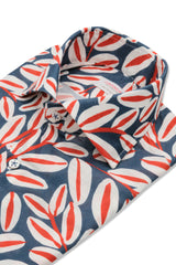 Blue Palm Print Linen Blend Shirt - SAVE35