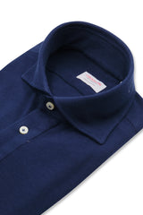 Polo Camicia Jersey Blu Fatta a Mano