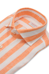 Bold Striped Linen Shirt Orange