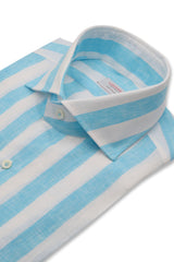 Bold Striped Linen Shirt Azure - SAVE35