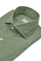 Camicia Tinta Unita Lino Verde Militare