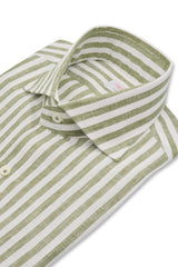Striped Linen Shirt Military Green - SAVE35
