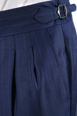 Blue pinstriped two-button suit - Italian Cotton - Handmade in Italy