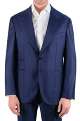 Blue pinstriped two-button suit - Italian Cotton - Handmade in Italy