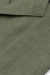 Camicia In Lino Con Collo Bowling Tinta Unita Verde Militare