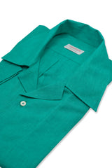 Camicia In Lino Con Collo Bowling Tinta Unita Verde Acqua