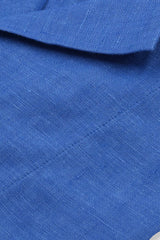 Camicia In Lino Con Collo Bowling Tinta Unita Azzurra