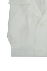 Camicia In Lino Con Collo Bowling Tinta Unita Bianca