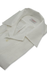 Camicia In Lino Con Collo Bowling Tinta Unita Bianca