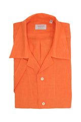 Orange Linen Bowling Collar Shirt