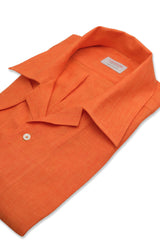Orange Linen Bowling Collar Shirt