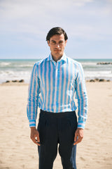 Bold Striped Linen Shirt Azure - SAVE35