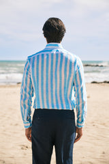 Bold Striped Linen Shirt Azure - SAVE35
