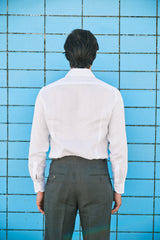 Camicia Collo Capri Tinta Unita Lino Bianca