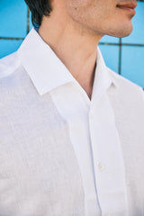 Camicia Collo Capri Tinta Unita Lino Bianca
