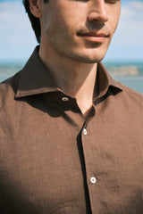 Camicia Tinta Unita Lino Marrone