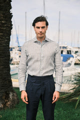 Striped Linen Shirt Military Green - SAVE35