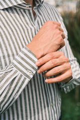 Striped Linen Shirt Military Green - SAVE35