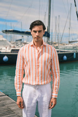 Bold Striped Linen Shirt Orange
