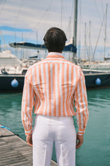 Bold Striped Linen Shirt Orange
