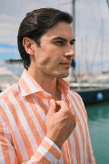 Bold Striped Linen Shirt Orange