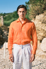 Camicia Collo Capri Tinta Unita Arancione