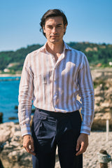 Bold Striped Linen Shirt Beige - SAVE35