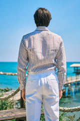 Striped Linen Shirt Brown - SAVE35