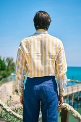 Bold Striped Linen Shirt Yellow