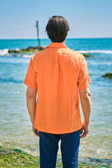Orange Linen Bowling Collar Shirt