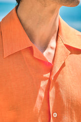Orange Linen Bowling Collar Shirt