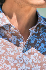 Brown Floral Print Linen Shirt - SAVE35