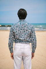 Green Palm Print Linen Blend Shirt - SAVE35